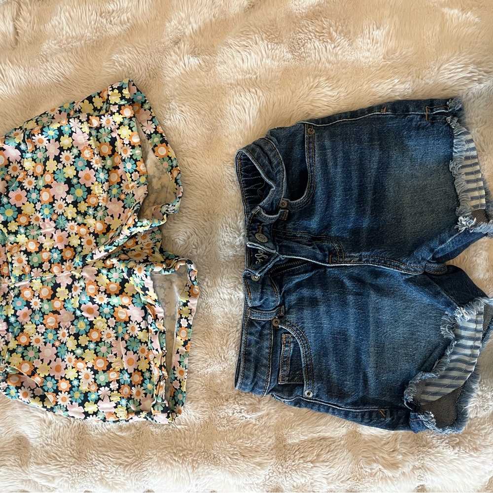 Floral and Denim Kids Shorts Set